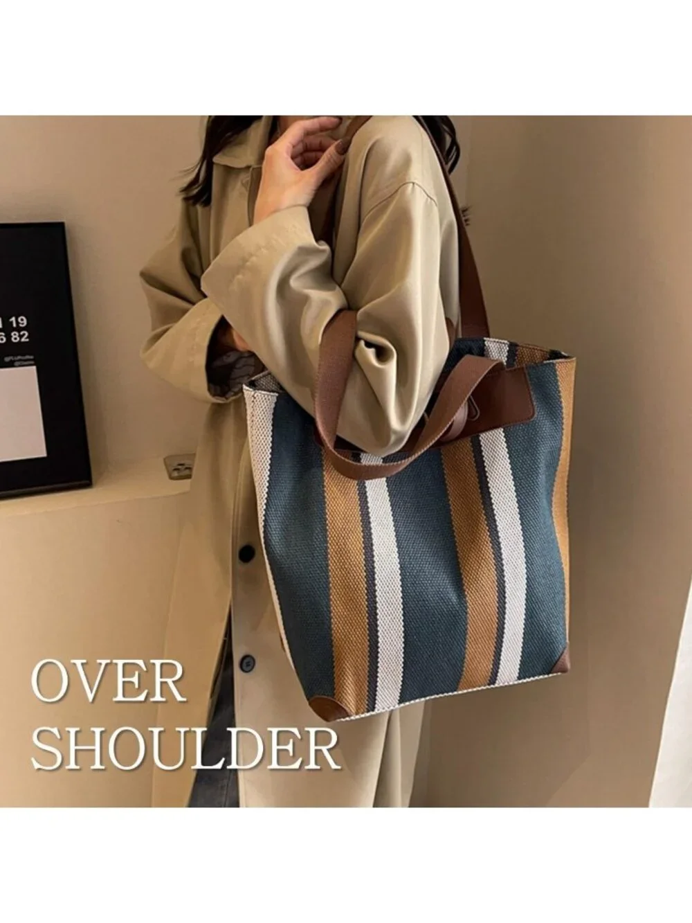 Spacious Women's Work Tote Bag with Laptop Compartment - Canvas Shoulder Bag for